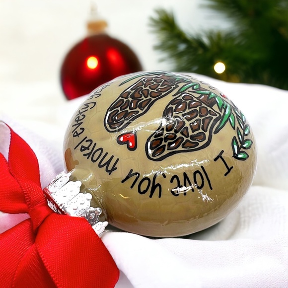 Morel Mushroom Christmas Ornament: "I Love You Morel Every Year" - Handmade - Picture 5 of 8